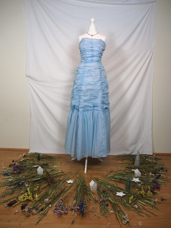 Breathtaking 1950s pastel blue bustier ball gown