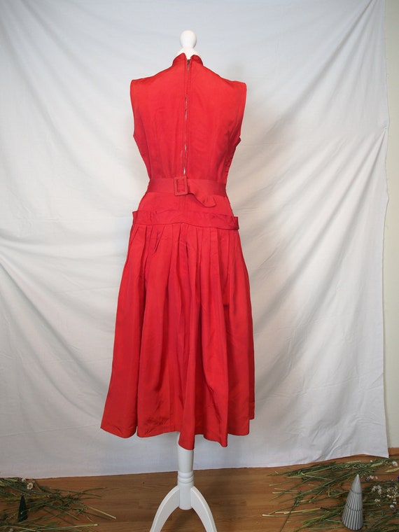 Fantastic 1950s bright coral drop waist dress - image 5