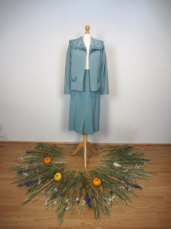 Marvellous 1940s Medium seafoam green two-piece su