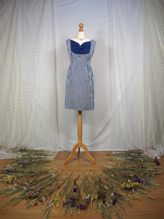 Amazing 1950s striped wiggle dress with sweethear… - image 1