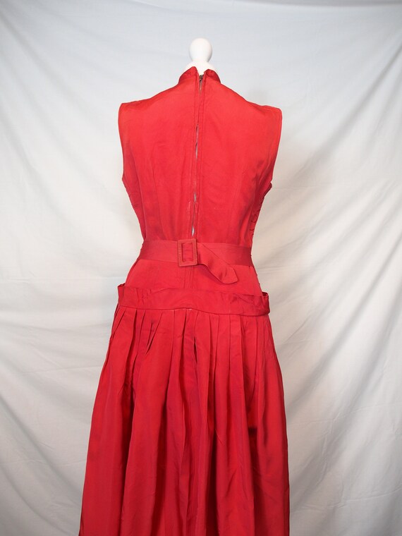 Fantastic 1950s bright coral drop waist dress - image 6