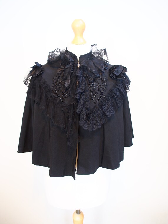 Gorgeous Victorian, 1890s french mourning cape wi… - image 2