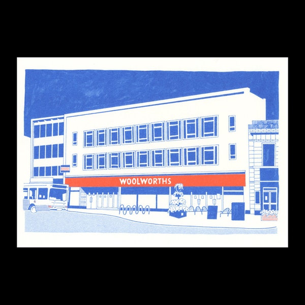 A4 Woolworths Building Risograph Print