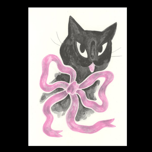 A4 Black Cat Risograph Print