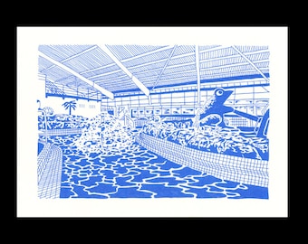 A4 Pool Risograph Print