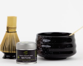 Japanese Matcha Tea Set – Organic Ceremonial Grade, Bowl, Whisk