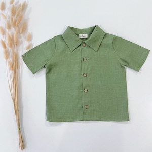 Boys Linen Outfit: Sage Green Shirt & Pants with Suspenders