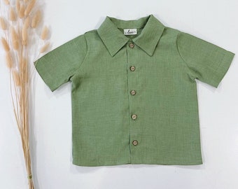 Boys linen pants with suspenders, Linen shirt boys, Page boy sage green suit set, Page boy pants, Toddler boy linen shirt