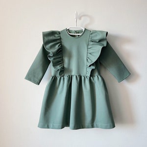 Sage green flower girl dress with long sleeves