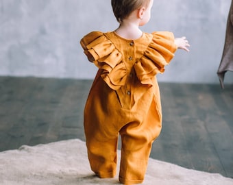 Baby girl halloween mustard outfit, First halloween girl costume, Baby girl halloween romper