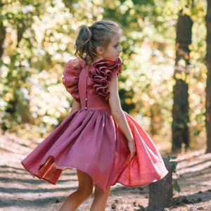 Flower girl dress toddler, Boho flower girl dress, Boho birthday dress, Rosewood linen flower girl dress, Baby flower girl dress, Girl linen