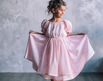 Girls linen flutter sleeve dress for junior bridesmaid in boho style