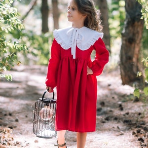 Toddler girl christmas red and white dress with long sleeves image 2