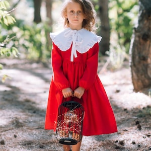 Toddler girl christmas red and white dress with long sleeves image 1