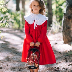 Toddler girl christmas red and white dress with long sleeves