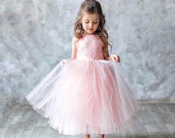 Blush Tulle Flower Girl Dress: Lace Junior Bridesmaid Dress