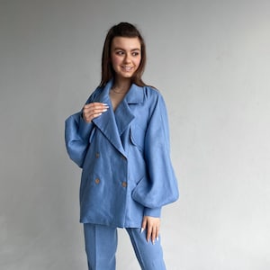 Dusty blue linen loose jacket