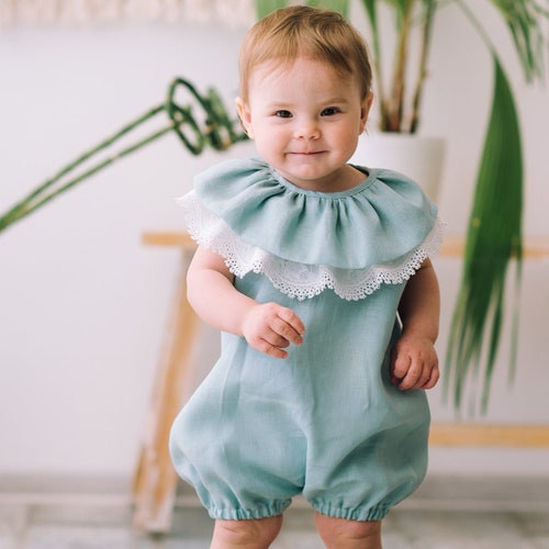 Bubble Romper Baby Girl Rompers Baby Linen Romper Christening Etsy