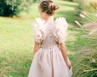 Champagne flower girl dress toddler, Bohemian lace flower girl dress, Junior bridesmaid dress, First communion dress, 1st birthday dress