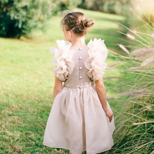 Champagne flower girl dress toddler, Bohemian lace flower girl dress, Junior bridesmaid dress, First communion dress, 1st birthday dress