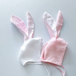 Easter bonnet baby Linen bunny bonnet Toddler easter hat Bunny ear hat Pink bunny hat Baby bunny hat ears Organic baby bonnet
