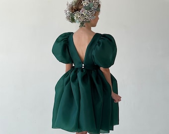 Bohemian lace flower girl dress, Forest green flower girl dress, Toddler christmas dress, Tulle flower girl dress, Baby wedding dress