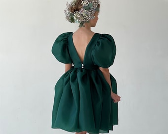 Abito da ragazza di fiori in pizzo Boho, abito da ragazza di fiori verde foresta, abito di Natale per bambini, abito da ragazza di fiori in tulle, abito da sposa per bambini