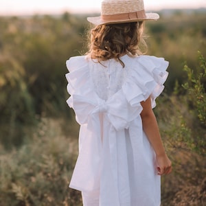 Ivory flower girl dress, Baptism dress for toddler girl, Flower girl dress with bow, Toddler flower girl dress white, Boho flower girl dress