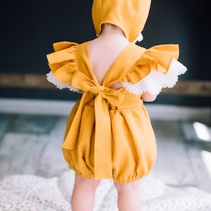 Baby Linen Romper: Boho Ruffle Outfit, First Birthday