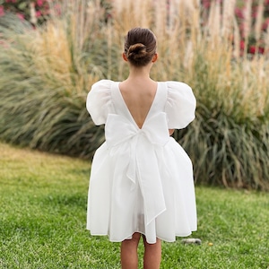 Flower girl dress with bow, First communion dress, Baptism dress for toddler girl, Boho flower girl dress