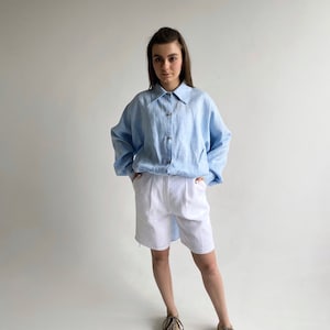 Bermuda white linen shorts for women, High waisted shorts