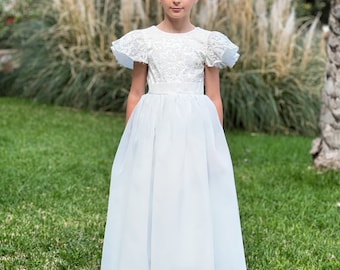 Ivory Lace Flower Girl Dress: Boho Communion, Baptism Gown