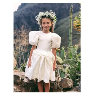 Ivory linen boho dress with puffy sleeves for toddler girl. MORE COLOURS