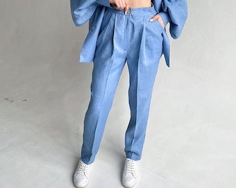 High Waisted Linen Pants: Tapered Cropped Leg Trousers