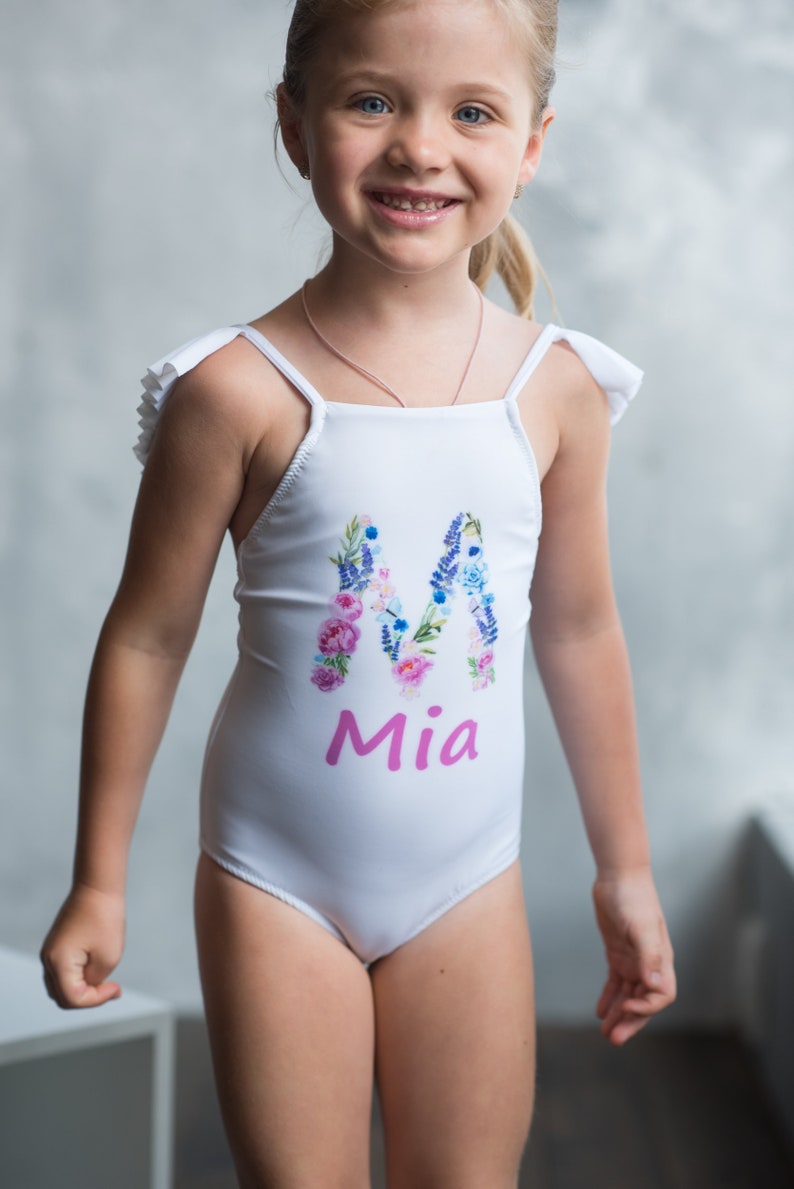 One piece girls monogrammed swimsuit Birthday swimsuit for Etsy