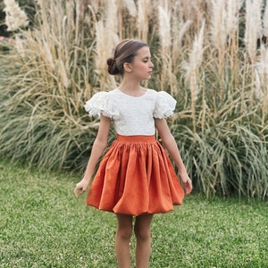 Terracotta lace flower girl dress, Linen flower girl dress toddler, Burnt orange flower girl dress, Boho flower girl dress image 2