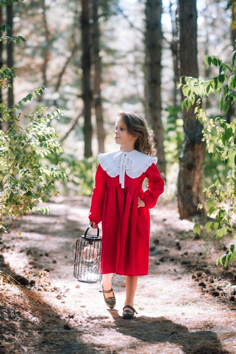 Toddler girl christmas red and white dress with long sleeves image 2