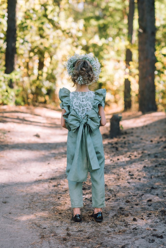 afdrijven klep niettemin Sage Green Flower Girl Jumpsuit Flower Girl Romper Flower - Etsy