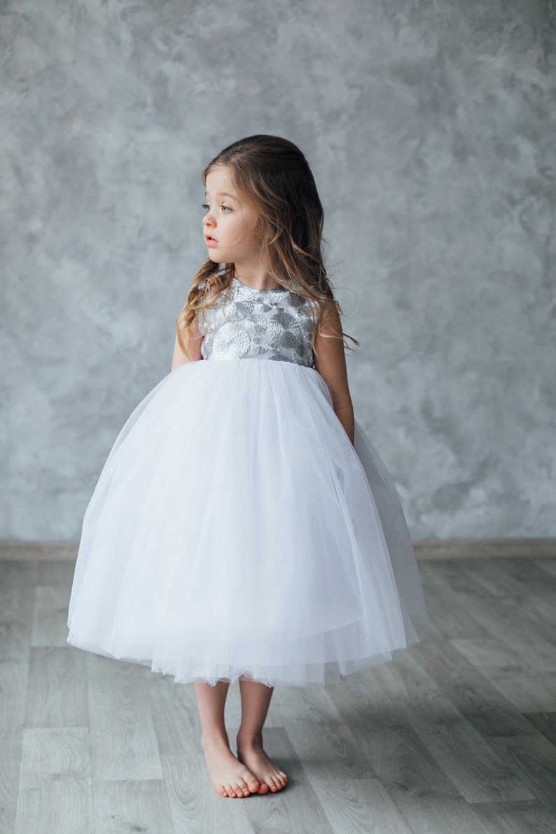 Baby Easter Dress Lace White Flower Girl Dress Silver Gray Etsy
