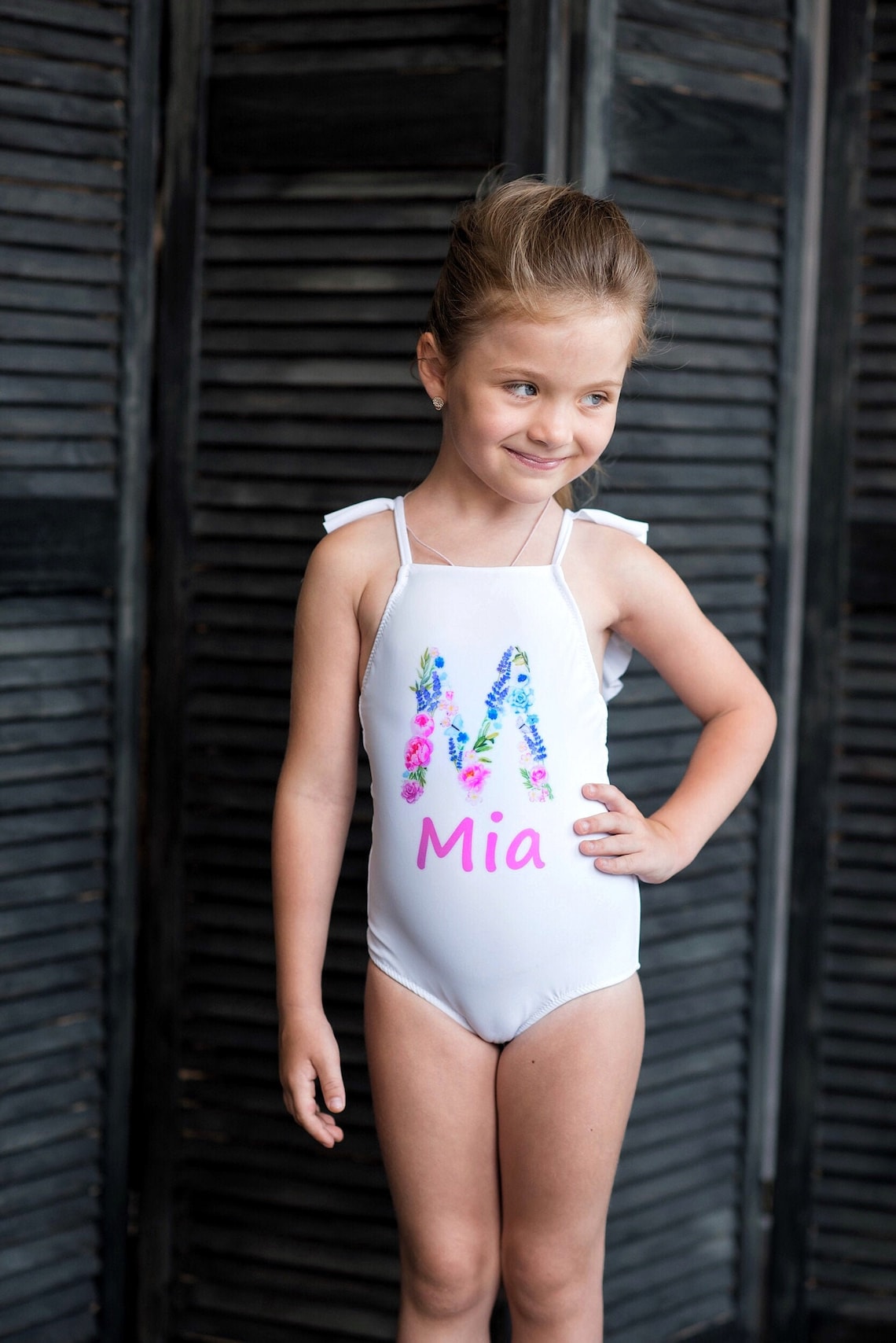One piece girls monogrammed swimsuit Birthday swimsuit for Etsy