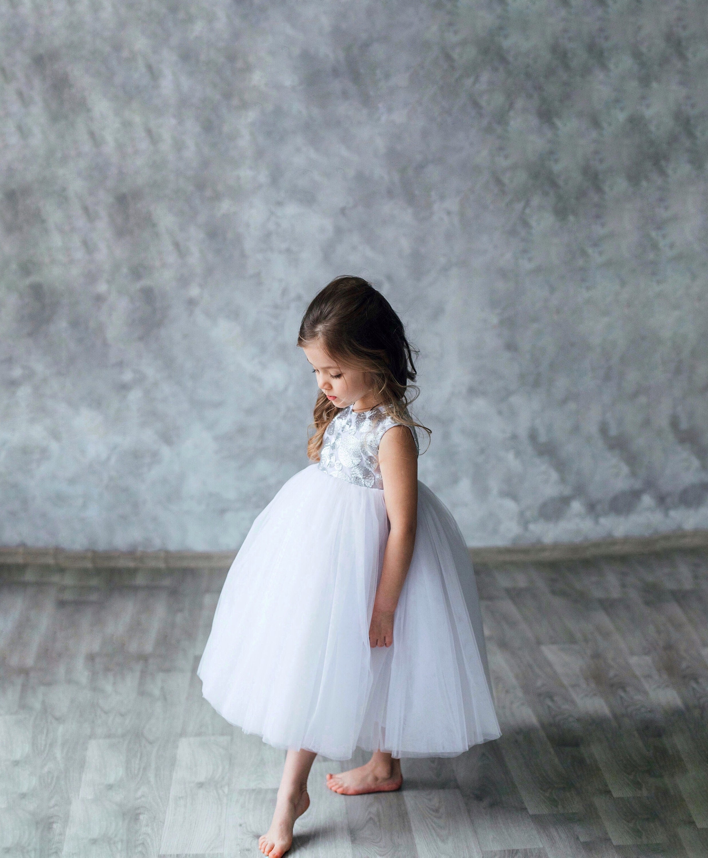 Baby easter dress Lace white Flower Girl Dress Silver gray Etsy