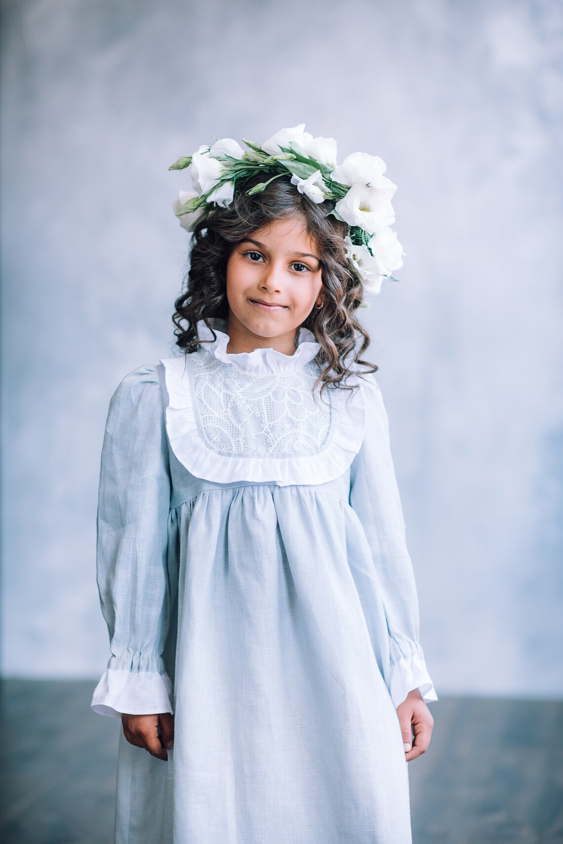Girls linen dress linen flower girl dress long sleeve Etsy