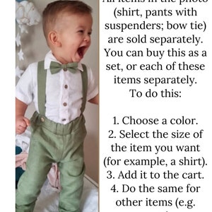 Boys linen pants with suspenders, Linen shirt boys, Page boy sage green suit set, Page boy pants, Toddler boy linen shirt image 2