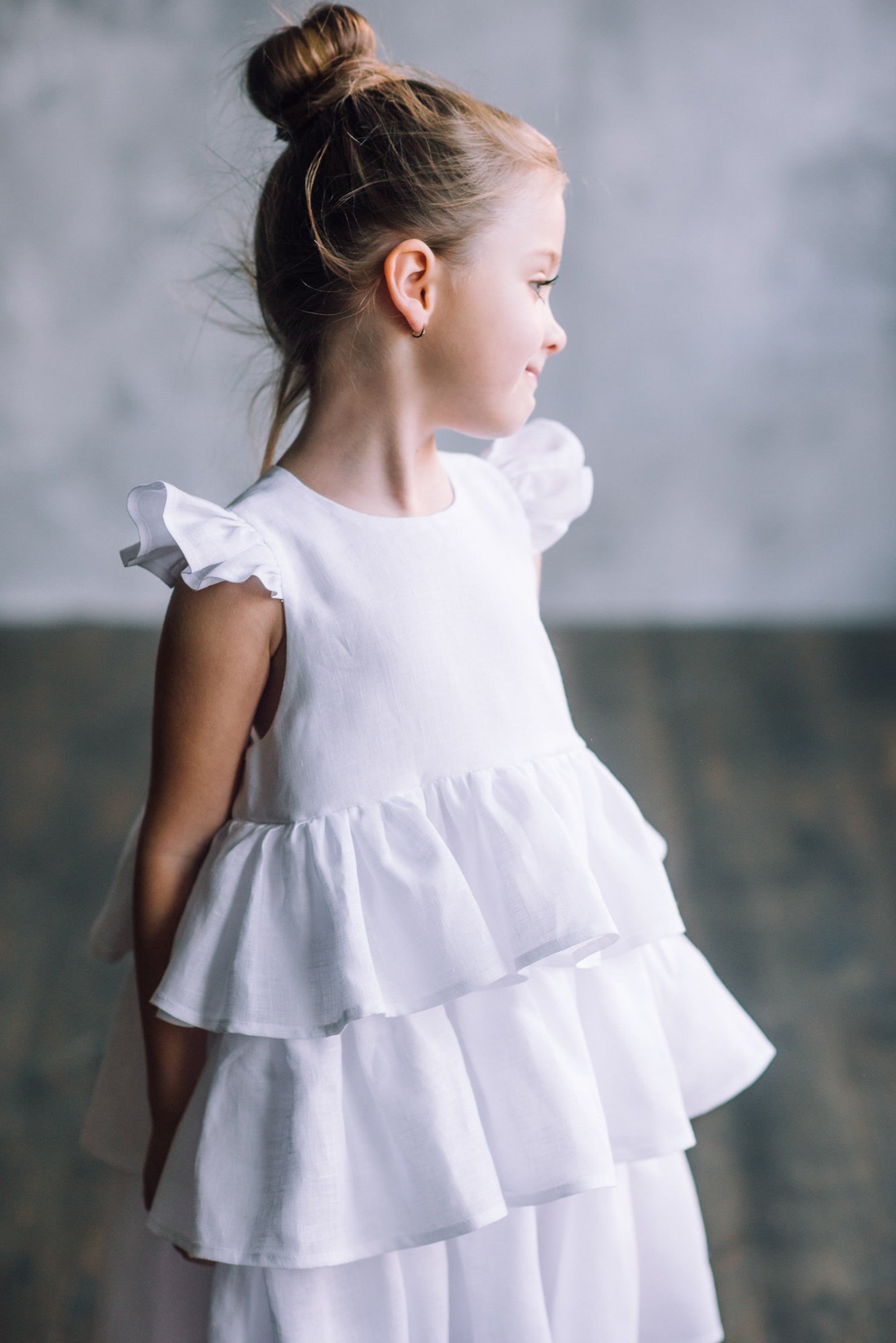 Linen flower girl dress Boho toddler White girls linen dress Etsy