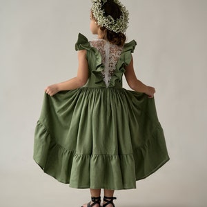 Boho linen flower girl dress, Boho first birthday dress, Girl linen dress, Bohemian flower girl dress image 6