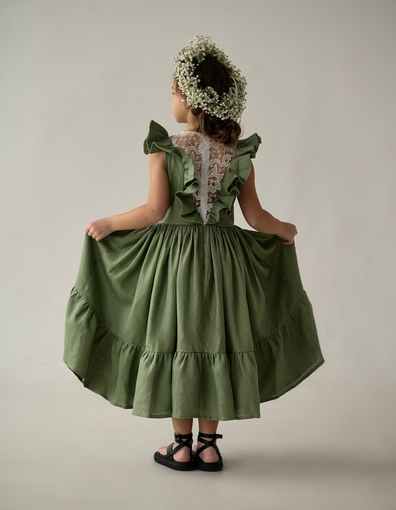 Boho linen flower girl dress, Boho first birthday dress, Girl linen dress, Bohemian flower girl dress image 6