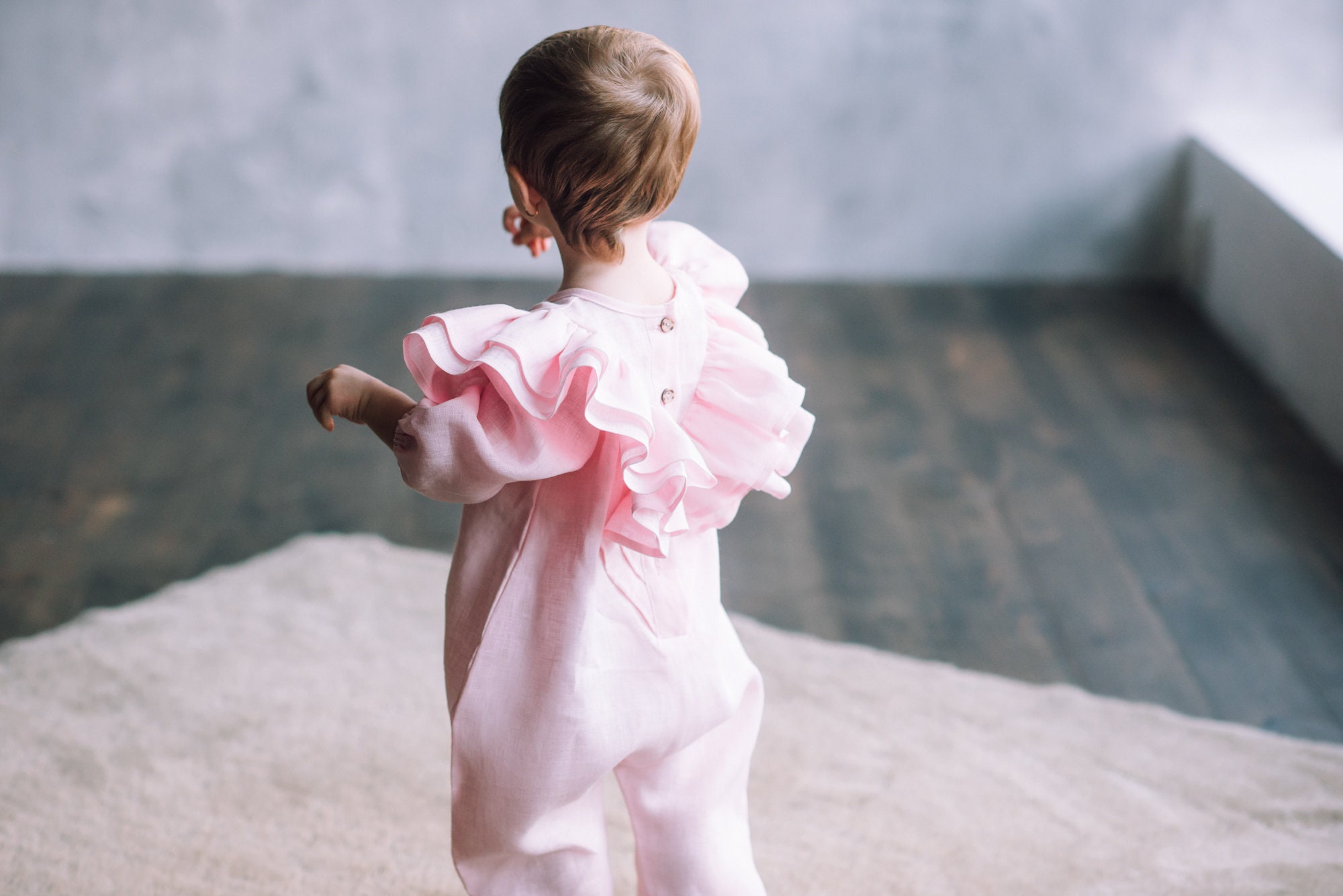 Baby Linen Romper Ruffle Romper Long 