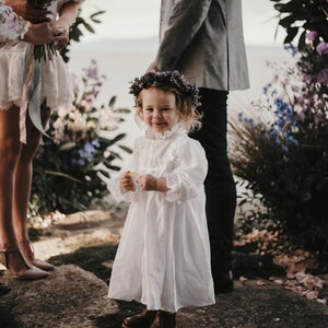 Boho white flower girl dress with long sleeves