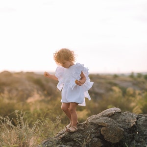 Combi-short de baptême ou de baptême en lin blanc, tenue bohème premier anniversaire pour bébé fille image 5