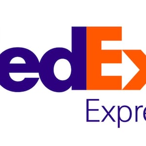 May include: The FedEx logo features the word "FedEx" in a bold, sans-serif font. The "Fed" portion is in purple, while the "Ex" is in orange. The word "Express" is written below in a smaller, purple font.